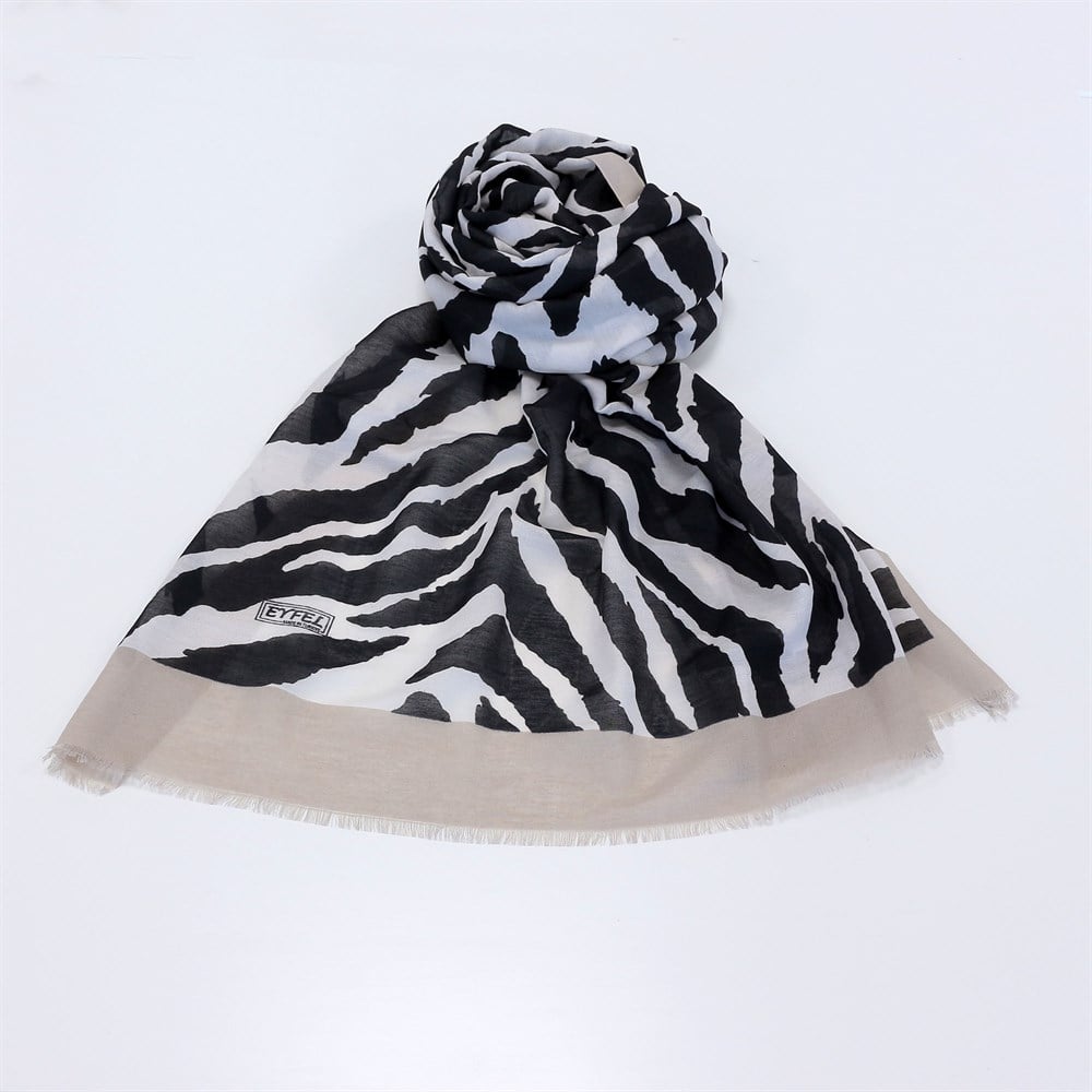 Eyfel Pamuklu Şal - EF07 - Zebra Desen - Taş Kenar