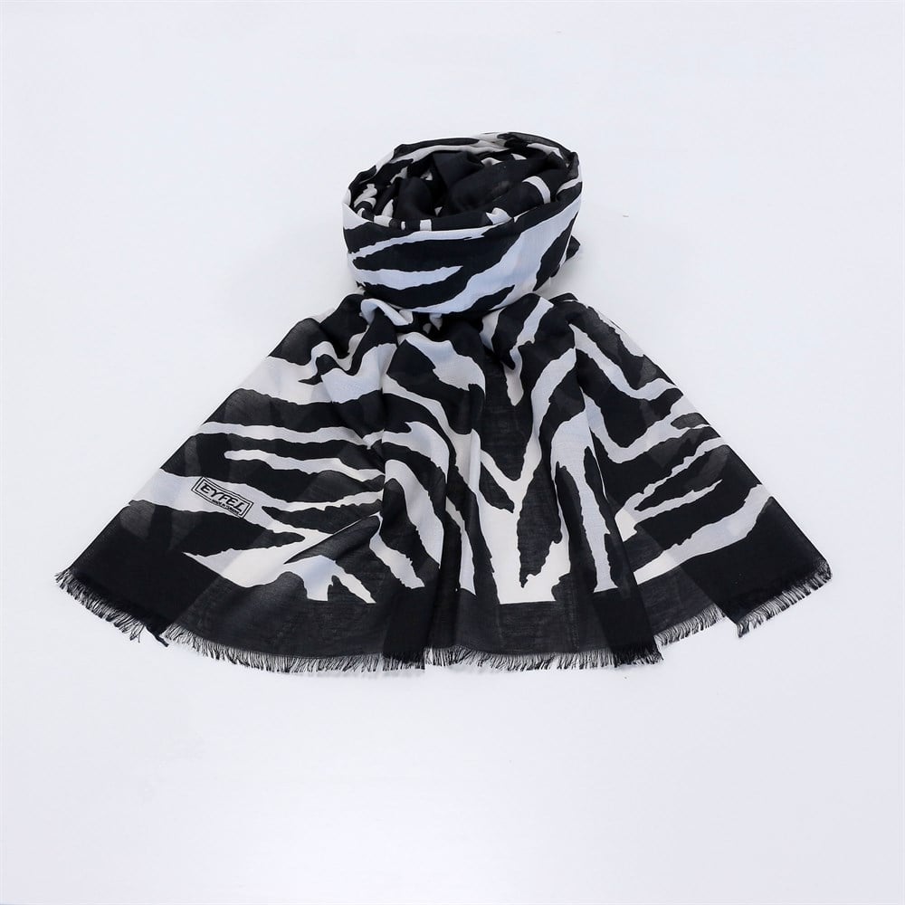 Eyfel Pamuklu Şal - EF07 - Zebra Desen - Siyah Kenar