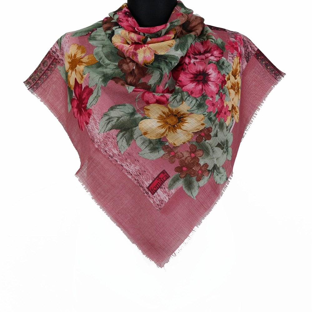 Vertu Bahar Çiçekleri Desenli Simli Flamlı Eşarp - 12 Pembe