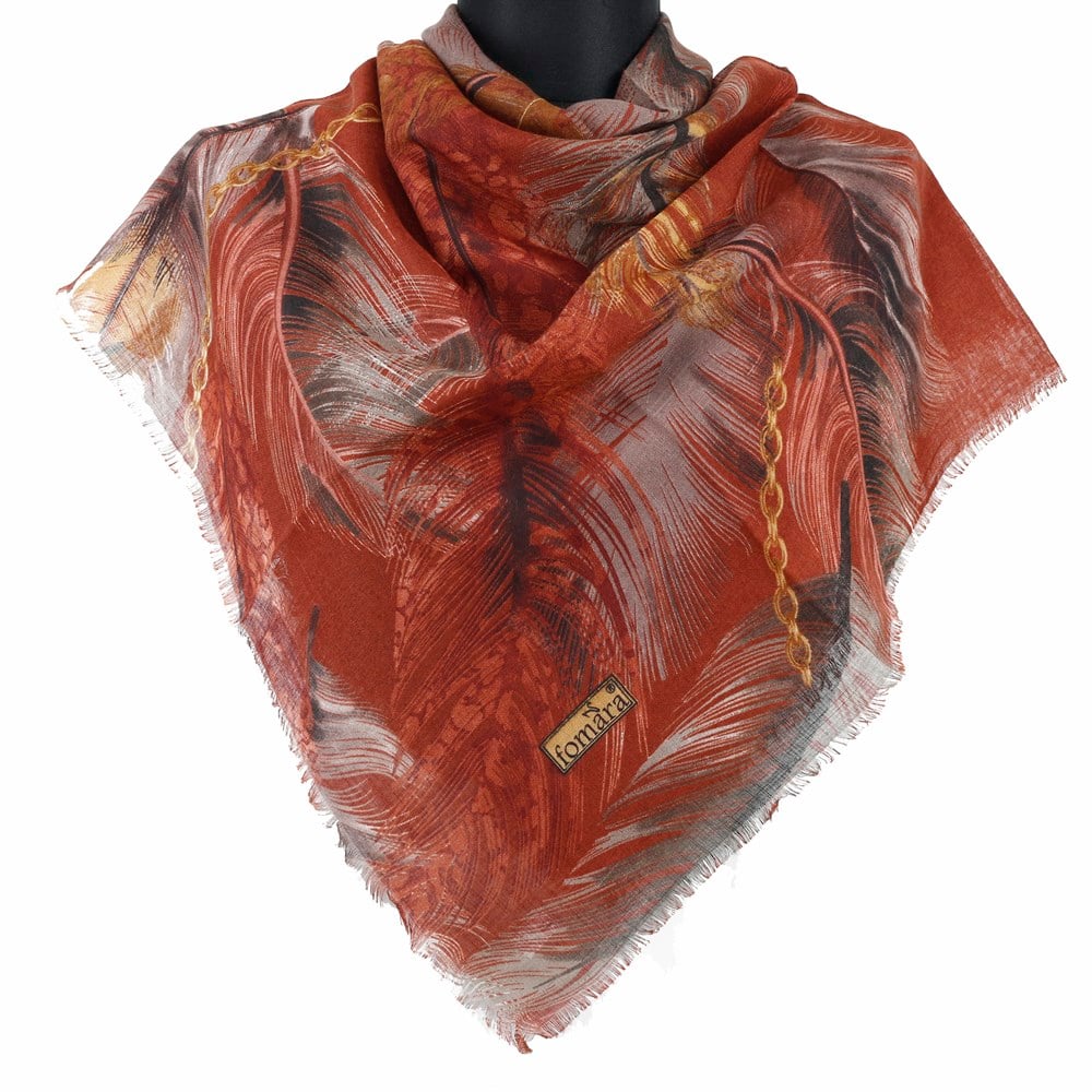 Fomara Renkli Tüy Desen Flamlı Eşarp - 04 Kiremit