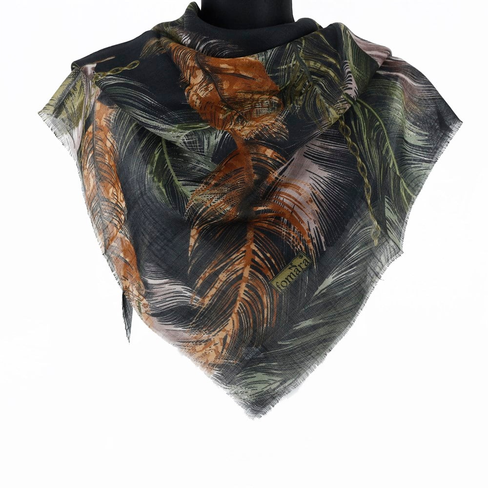 Fomara Renkli Tüy Desen Flamlı Eşarp - 07 Siyah, Yeşil