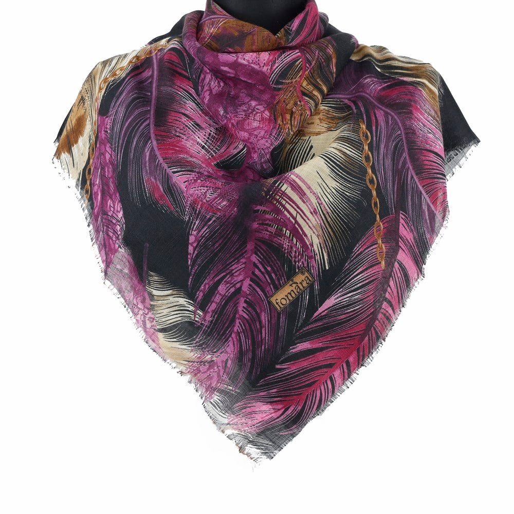 Fomara Renkli Tüy Desen Flamlı Eşarp - 03 Siyah, Mor