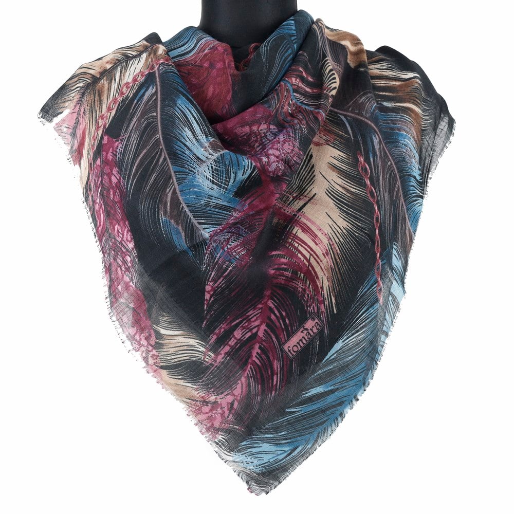 Fomara Renkli Tüy Desen Flamlı Eşarp - 09 Siyah