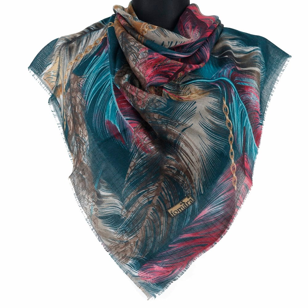 Fomara Renkli Tüy Desen Flamlı Eşarp - 02 Petrol Yeşili