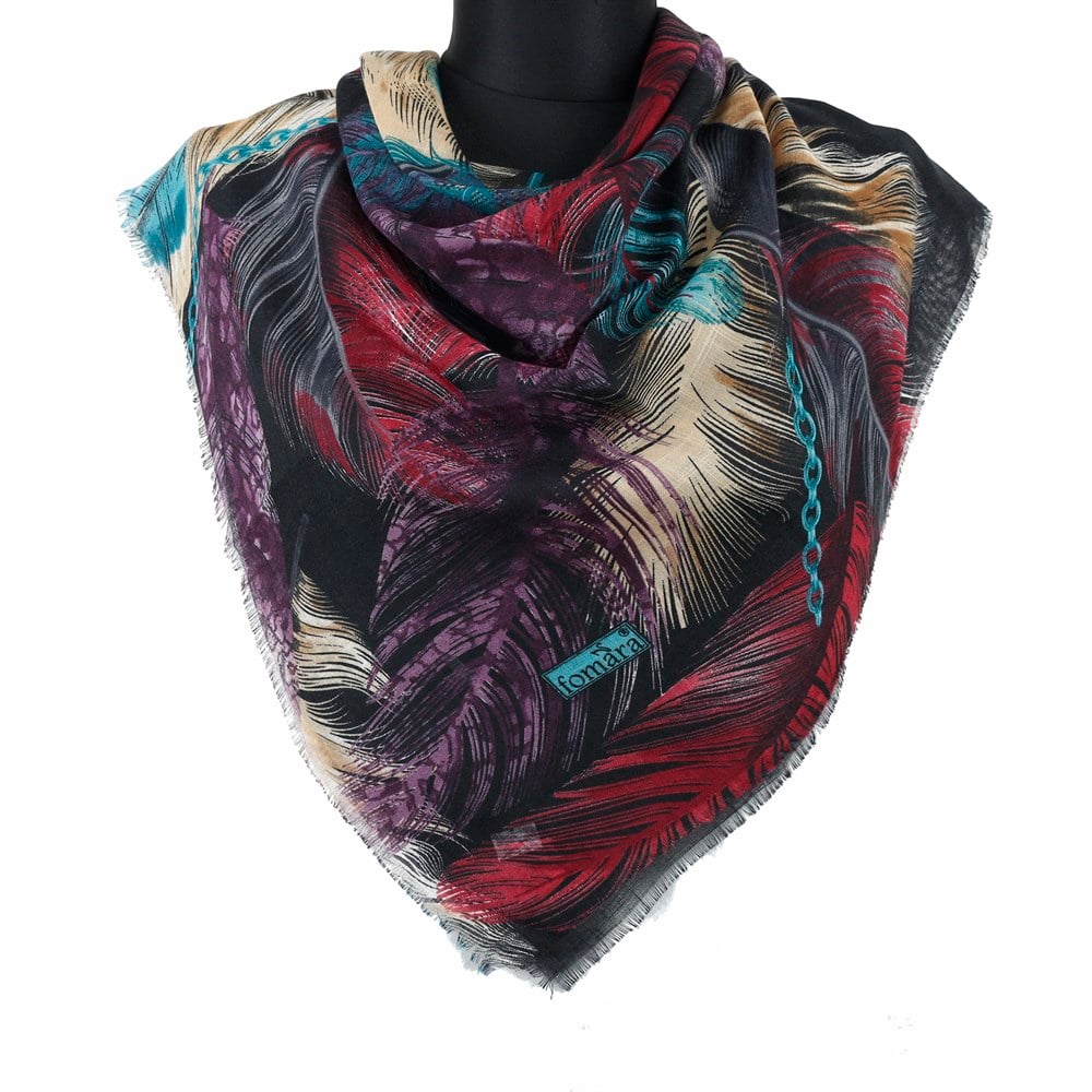 Fomara Renkli Tüy Desen Flamlı Eşarp - 06 Siyah, Pembe