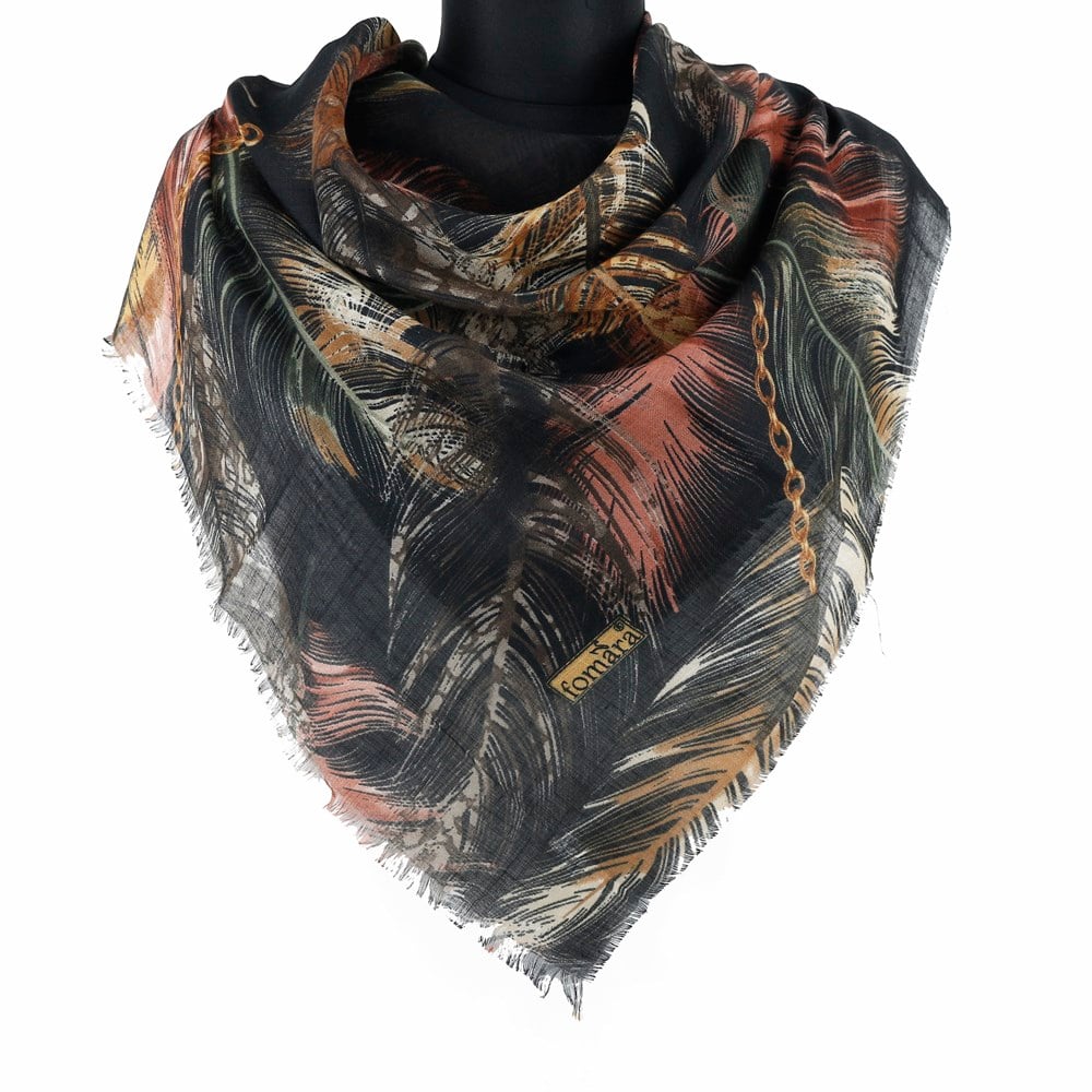 Fomara Renkli Tüy Desen Flamlı Eşarp - 10 Siyah, Kahve