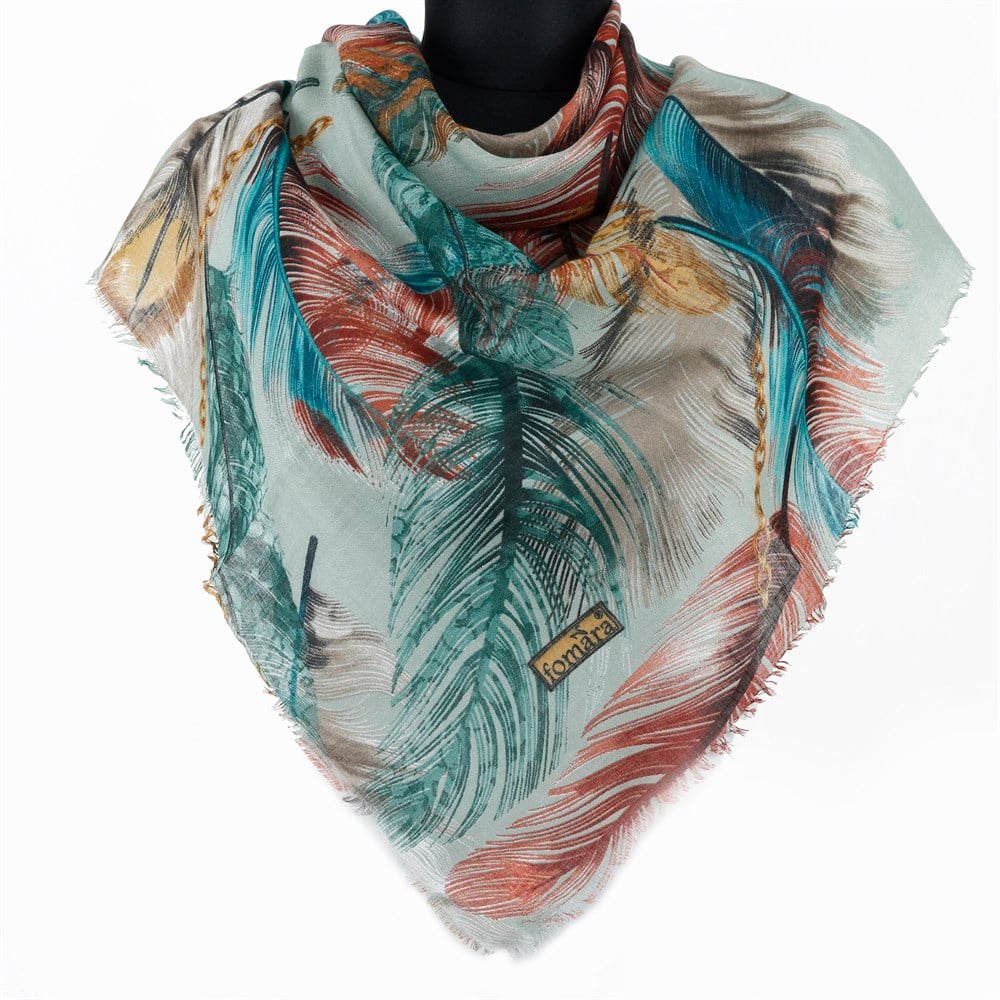 Fomara Renkli Tüy Desen Flamlı Eşarp - 13 Yeşil