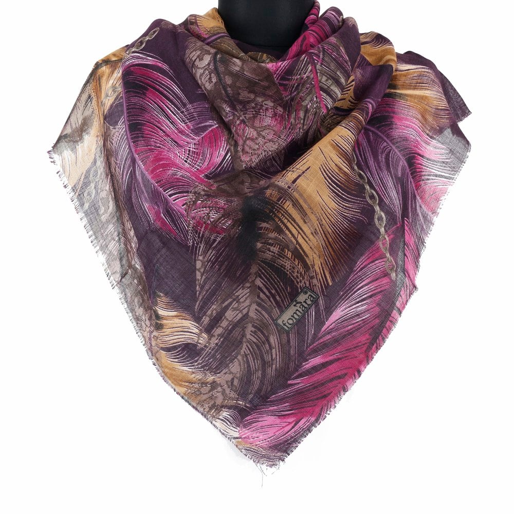 Fomara Renkli Tüy Desen Flamlı Eşarp - 11 Mor, Kahve