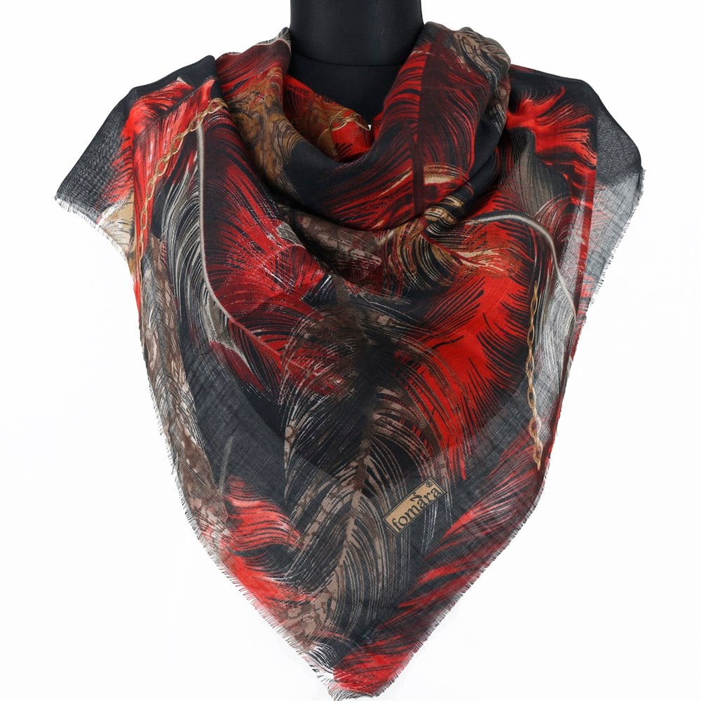 Fomara Renkli Tüy Desen Flamlı Eşarp - 15 Kırmızı