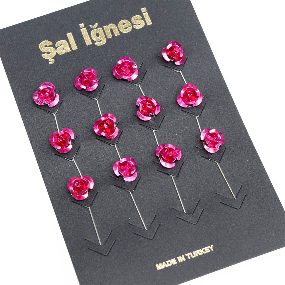 Gül Şal İğnesi - Pembe - 12 Adet
