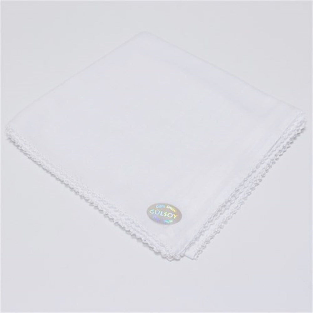 Gülsoy %100 Pamuk İç Tülbent - Beyaz - Beyaz Oyalı - Büyük Boy