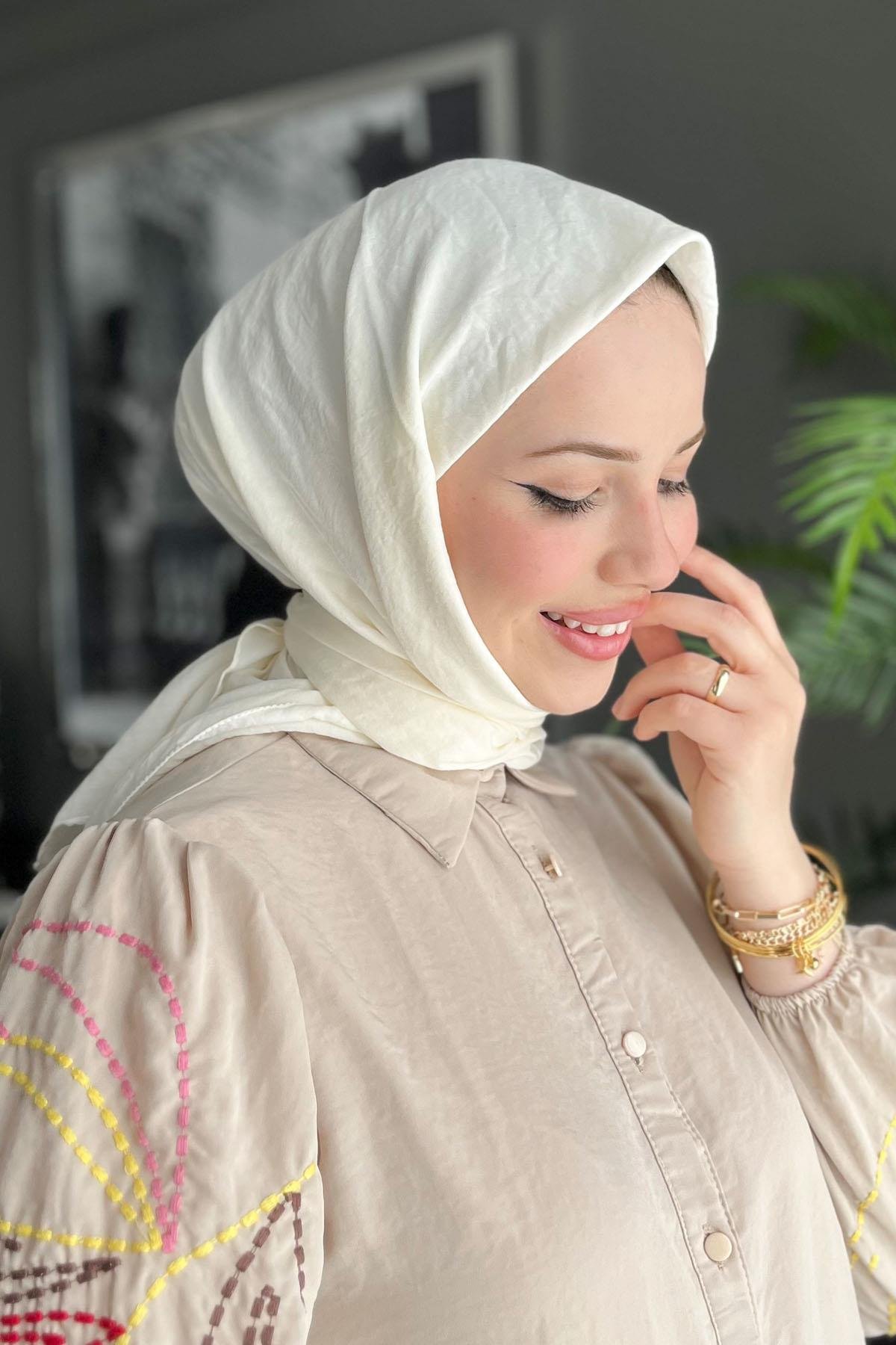 Harem Scarf, Pamuk Jazz Eşarp - HAE01 - Ekru