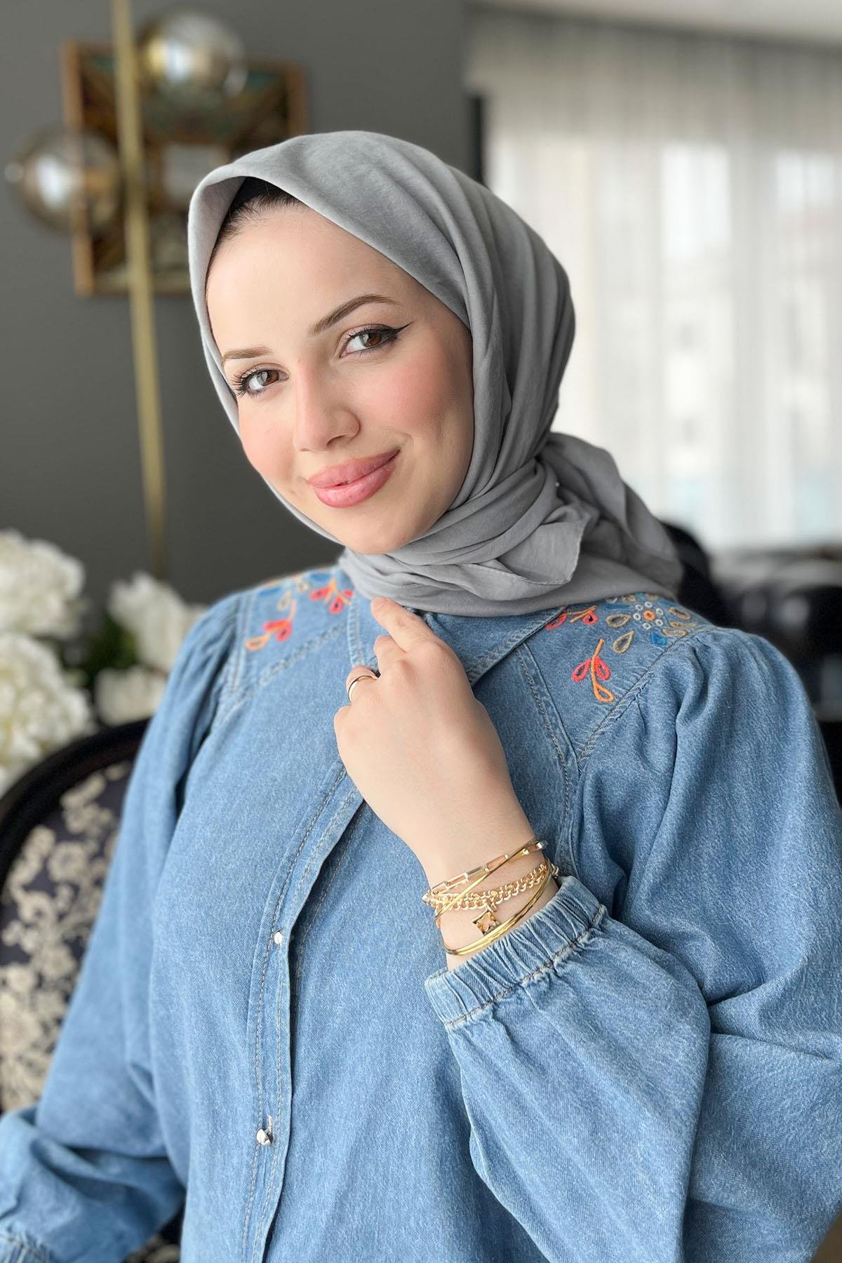 Harem Scarf, Pamuk Jazz Eşarp - HAE01 - Gri