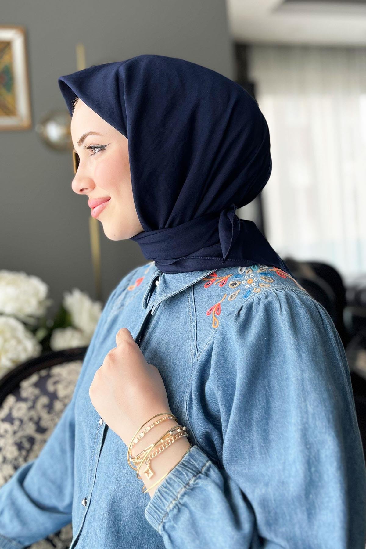 Harem Scarf, Pamuk Jazz Eşarp - HAE01 - Lacivert