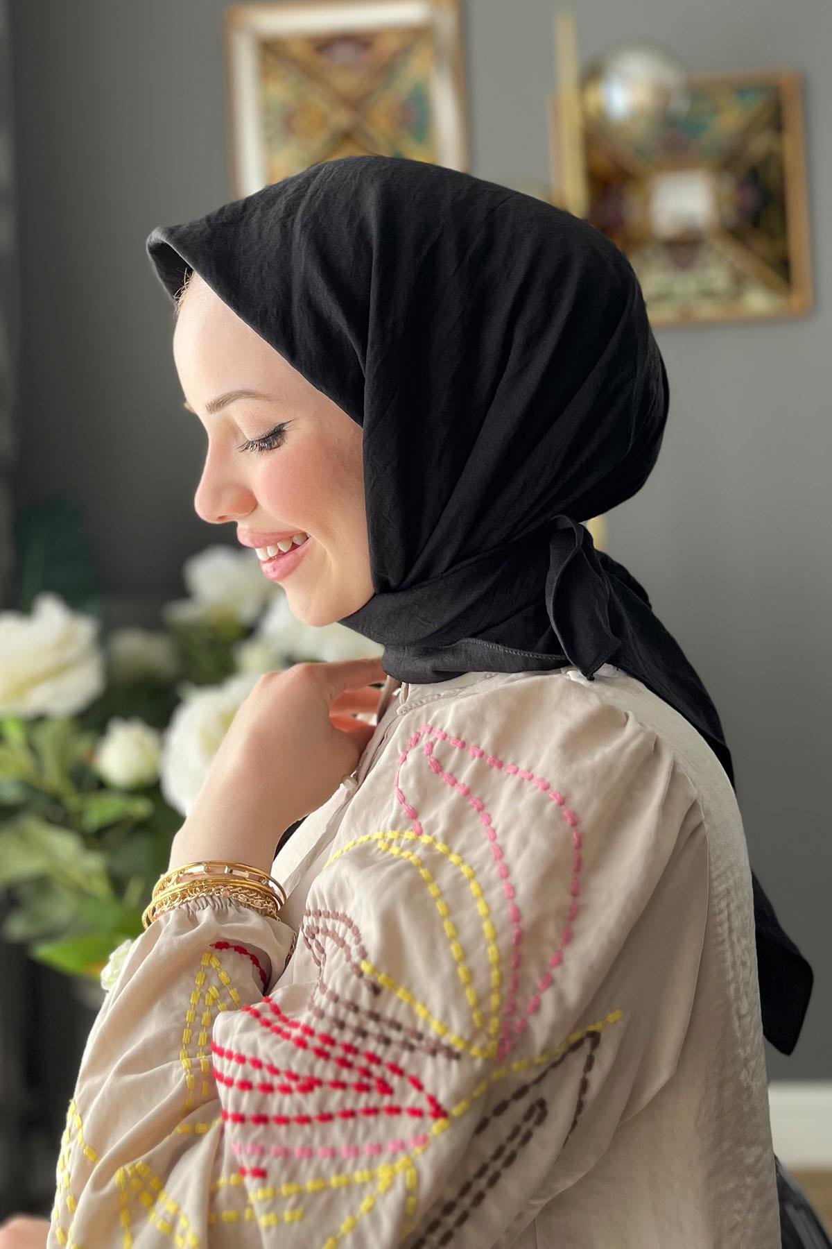 Harem Scarf, Pamuk Jazz Eşarp - HAE01 - Siyah