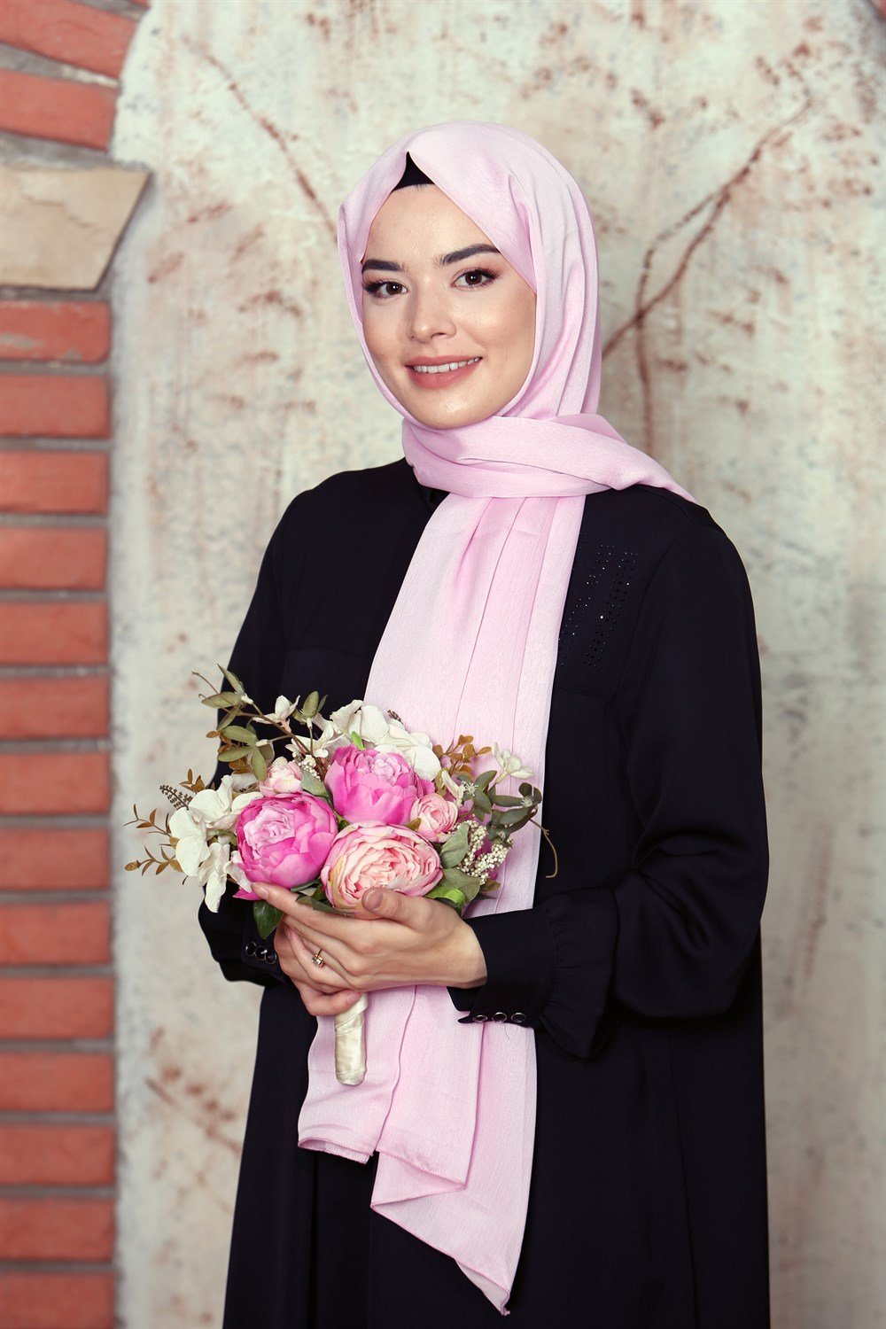 İpek Sultan Janjanlı Şifon Şal - 155 - Prenses Pembe