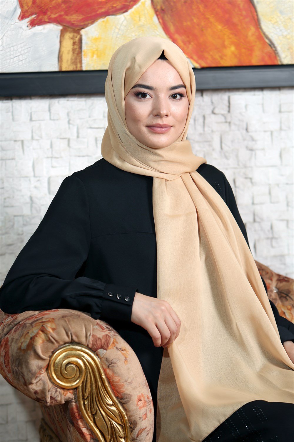İpek Sultan Janjanlı Şifon Şal - 188 - Gold