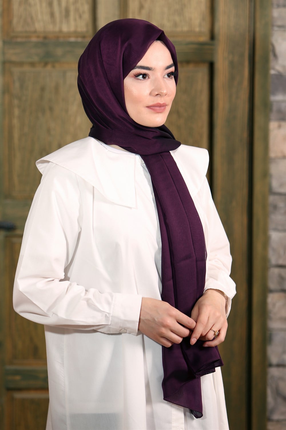 İpek Sultan Janjanlı Şifon Şal - 215 - Mürdüm