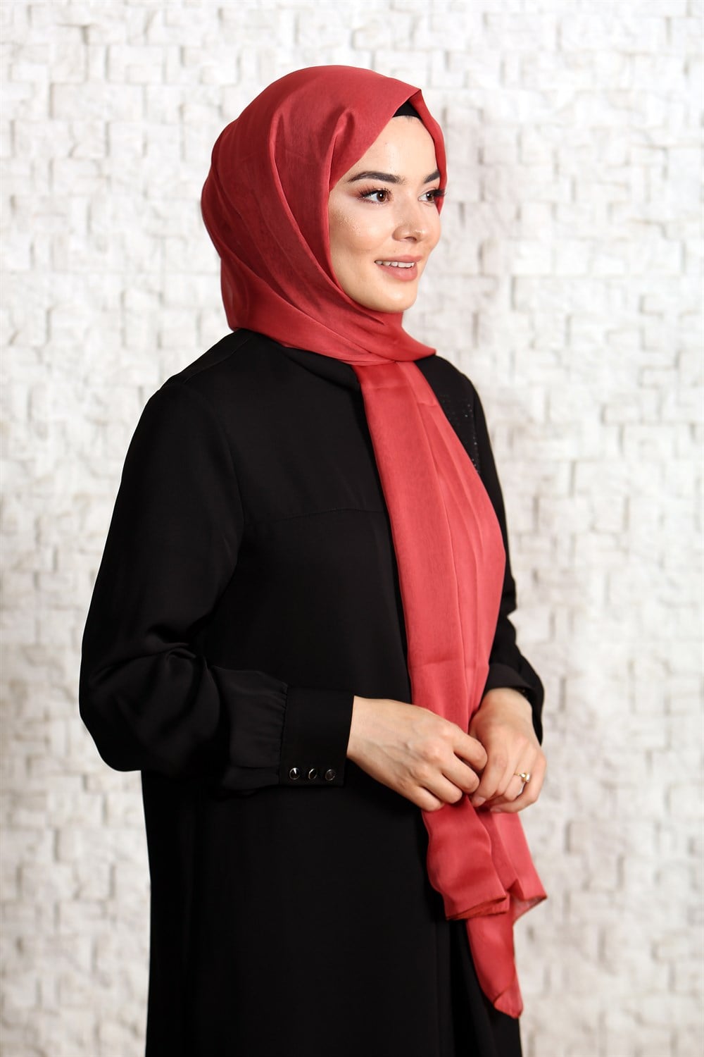 İpek Sultan Janjanlı Şifon Şal - 252 - Kiremit