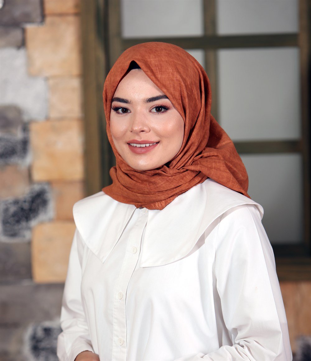 İpek Sultan Taşlanmış Pamuk Eşarp - 04 - Tarçın