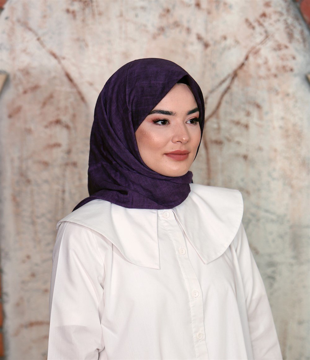 İpek Sultan Taşlanmış Pamuk Eşarp - 05 - Mor