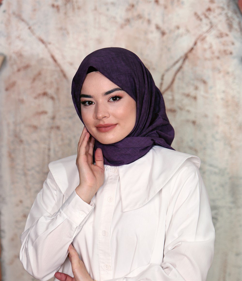 İpek Sultan Taşlanmış Pamuk Eşarp - 05 - Mor