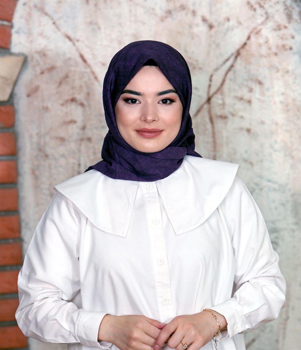 İpek Sultan Taşlanmış Pamuk Eşarp - 05 - Mor