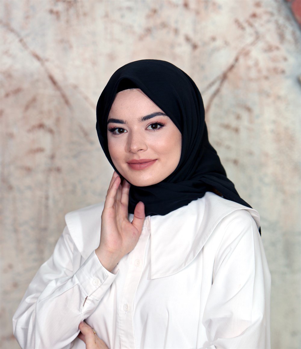 İpek Sultan Taşlanmış Pamuk Eşarp - 07 - Siyah