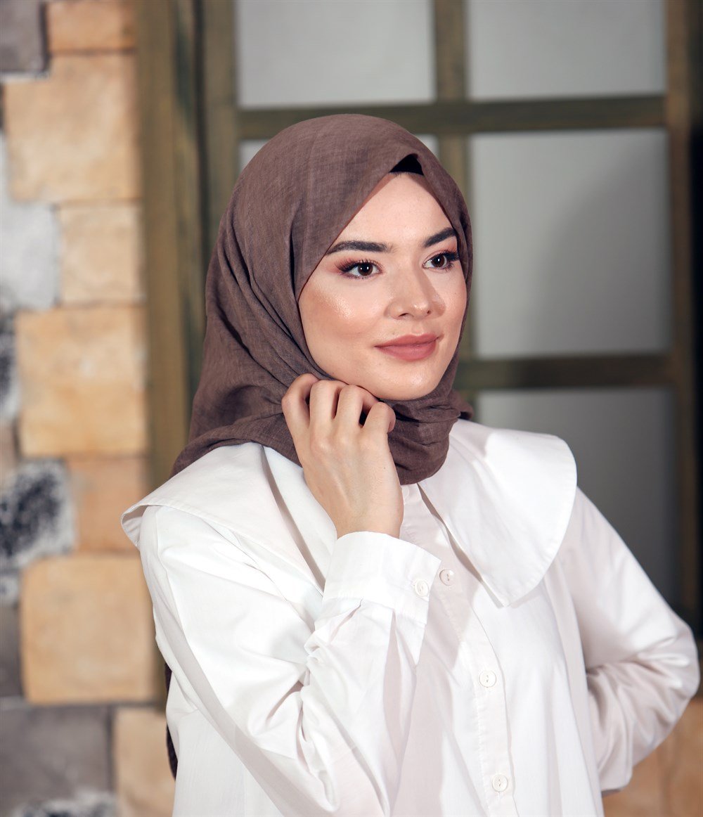 İpek Sultan Taşlanmış Pamuk Eşarp - 08 - Acı Kahve