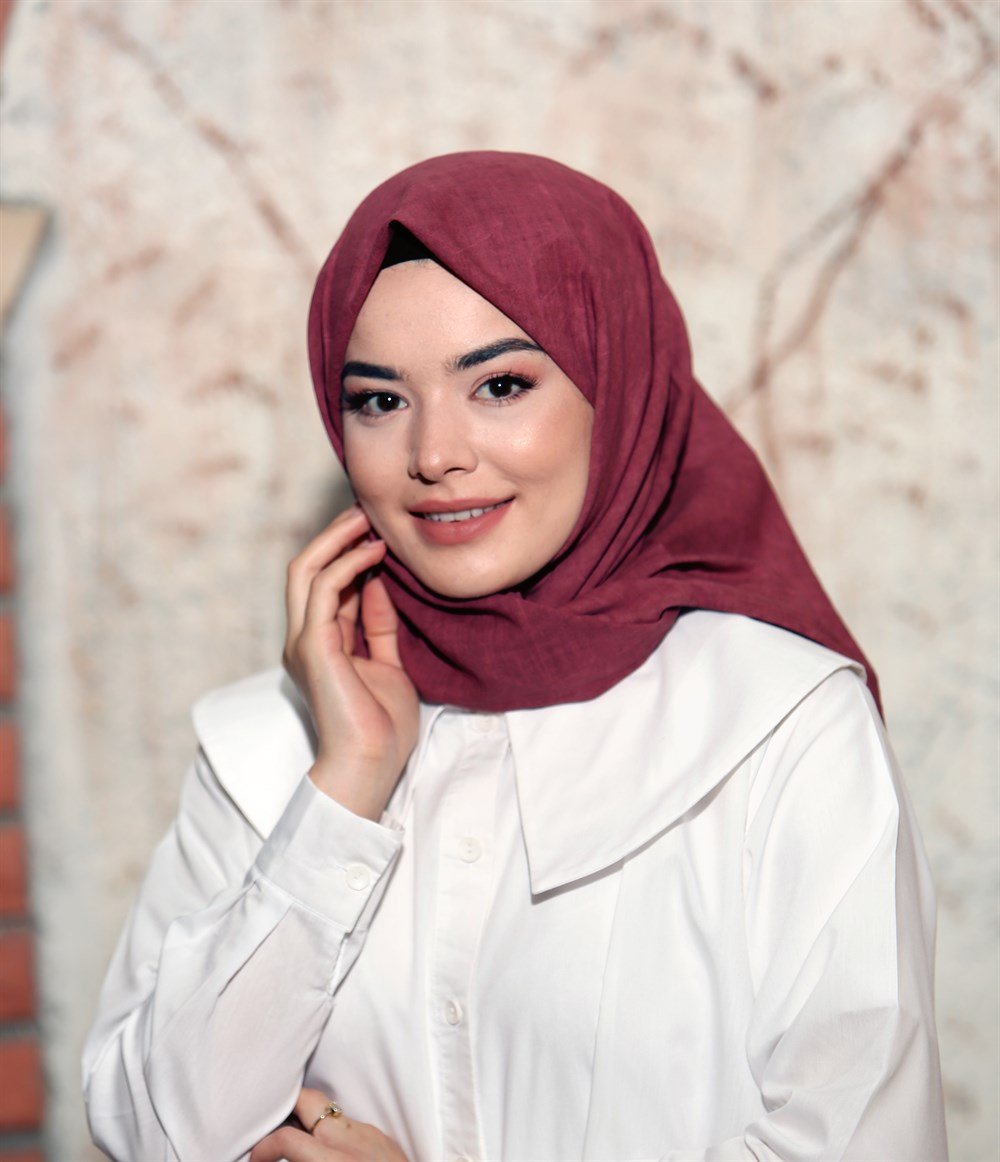 İpek Sultan Taşlanmış Pamuk Eşarp - 10 - Bordo