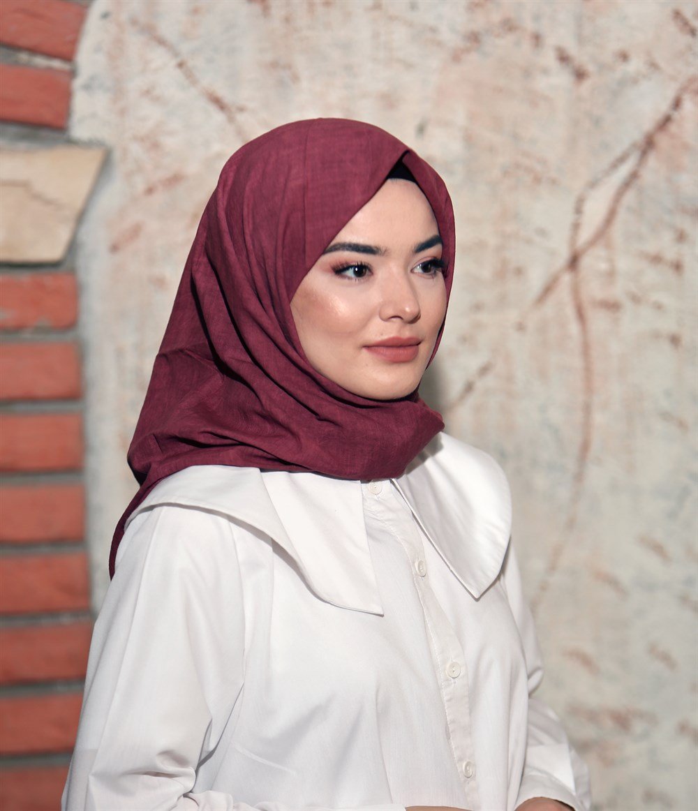 İpek Sultan Taşlanmış Pamuk Eşarp - 10 - Bordo