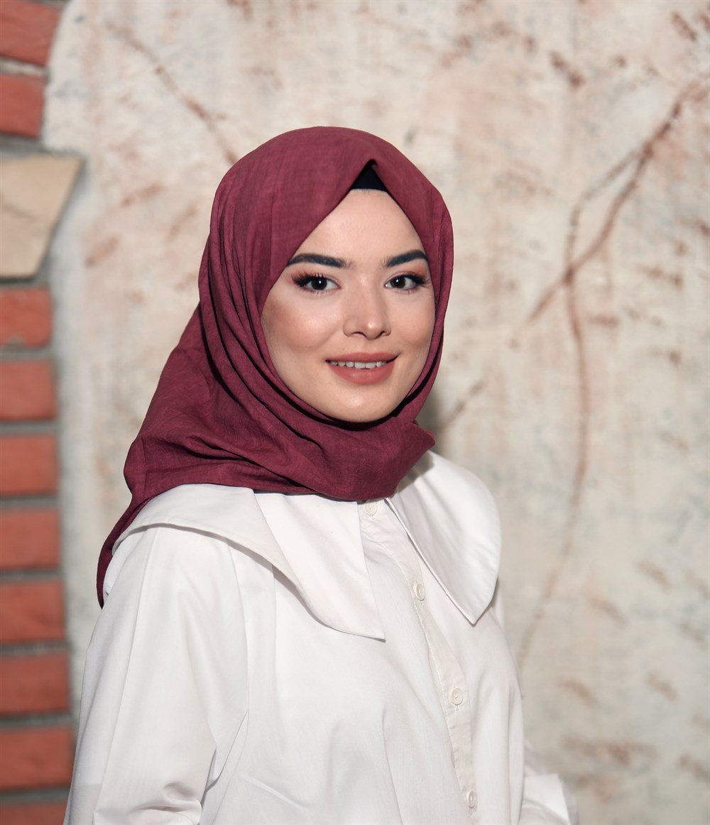 İpek Sultan Taşlanmış Pamuk Eşarp - 10 - Bordo