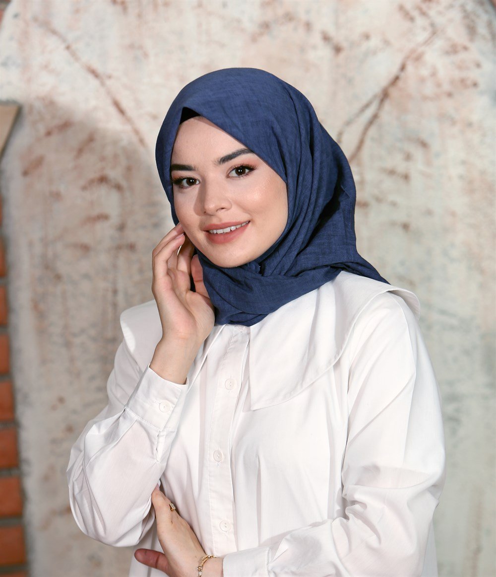 İpek Sultan Taşlanmış Pamuk Eşarp - 11 - Lacivert