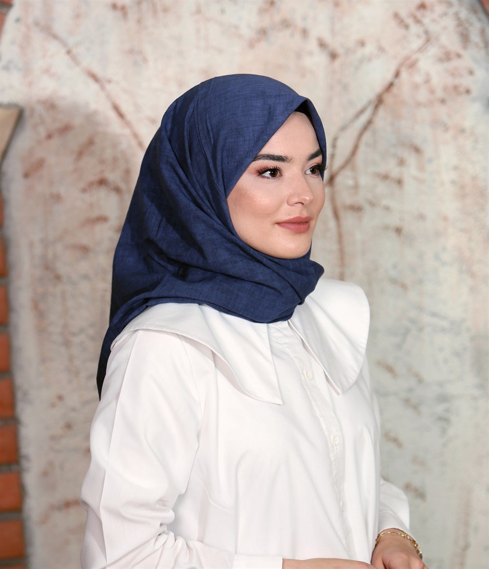 İpek Sultan Taşlanmış Pamuk Eşarp - 11 - Lacivert