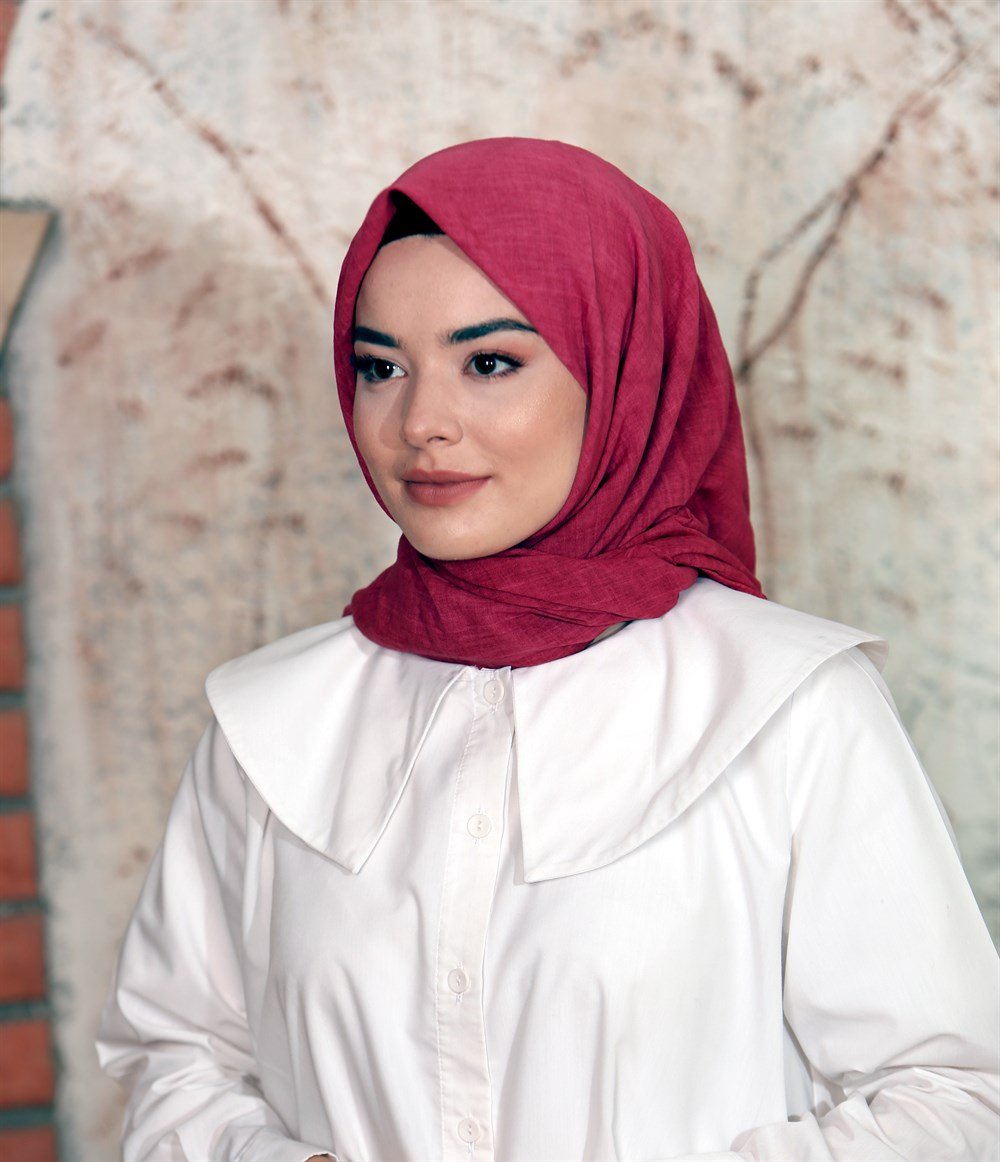 İpek Sultan Taşlanmış Pamuk Eşarp - 15 - Fuşya