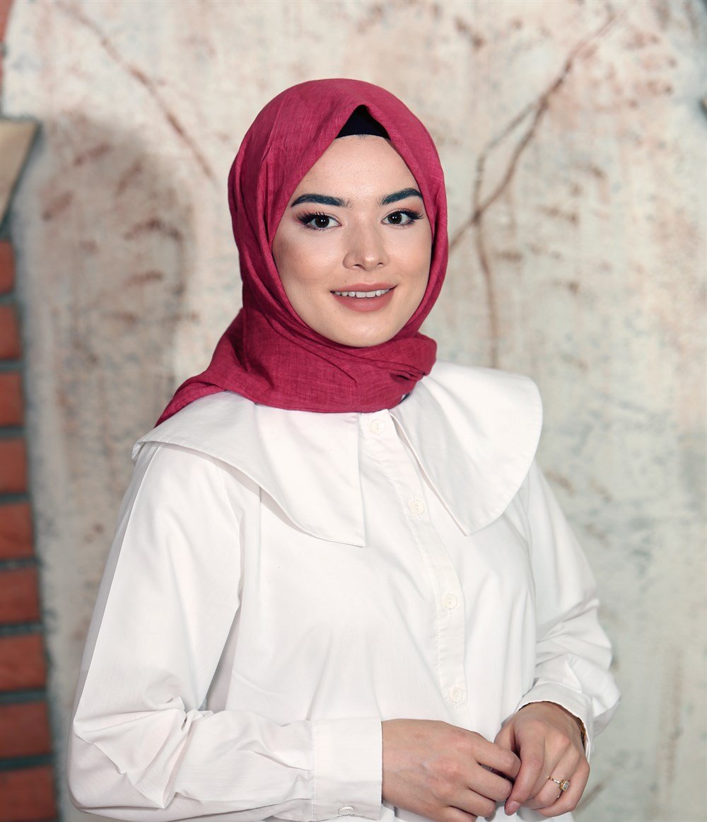 İpek Sultan Taşlanmış Pamuk Eşarp - 15 - Fuşya