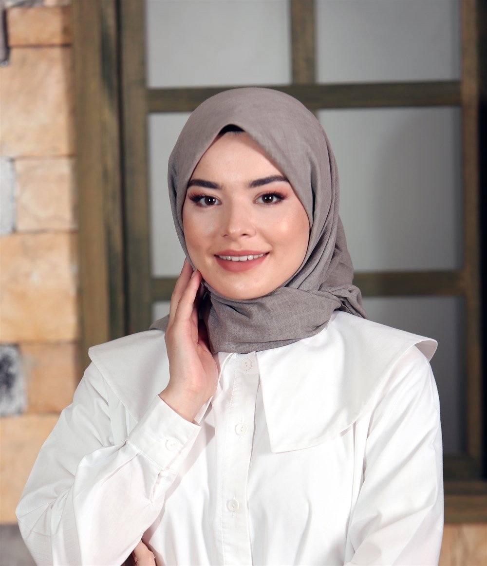 İpek Sultan Taşlanmış Pamuk Eşarp - 18 - Taş Rengi