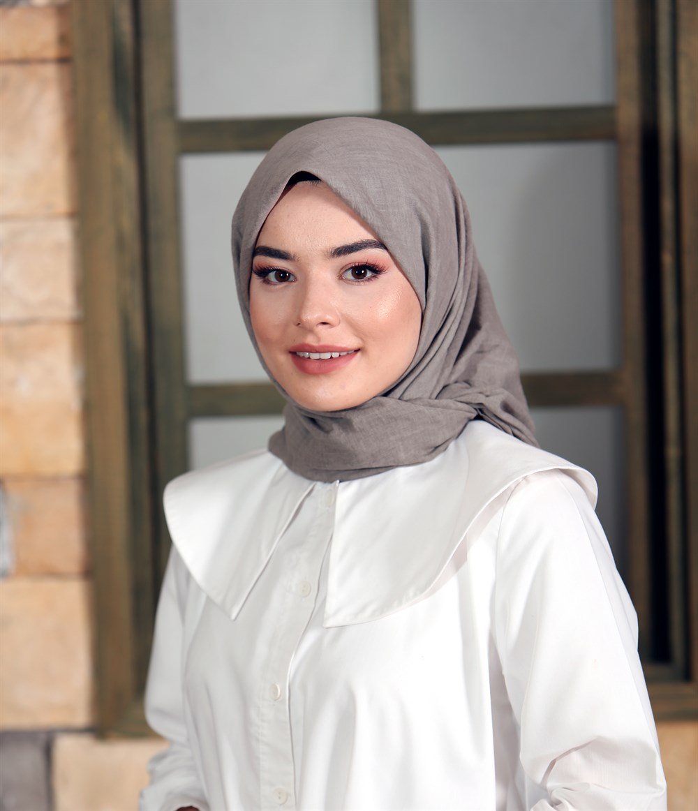 İpek Sultan Taşlanmış Pamuk Eşarp - 18 - Taş Rengi