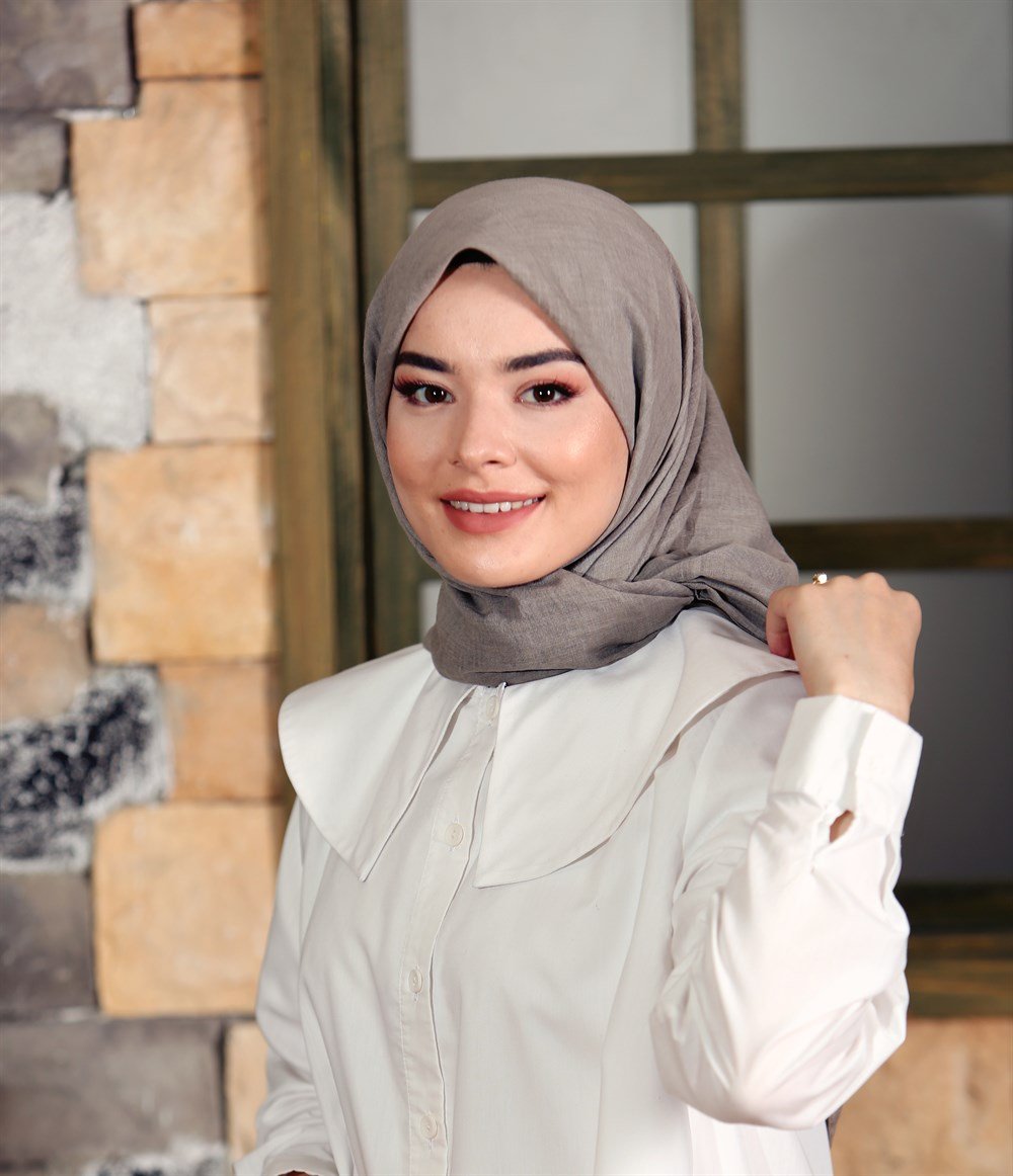 İpek Sultan Taşlanmış Pamuk Eşarp - 18 - Taş Rengi