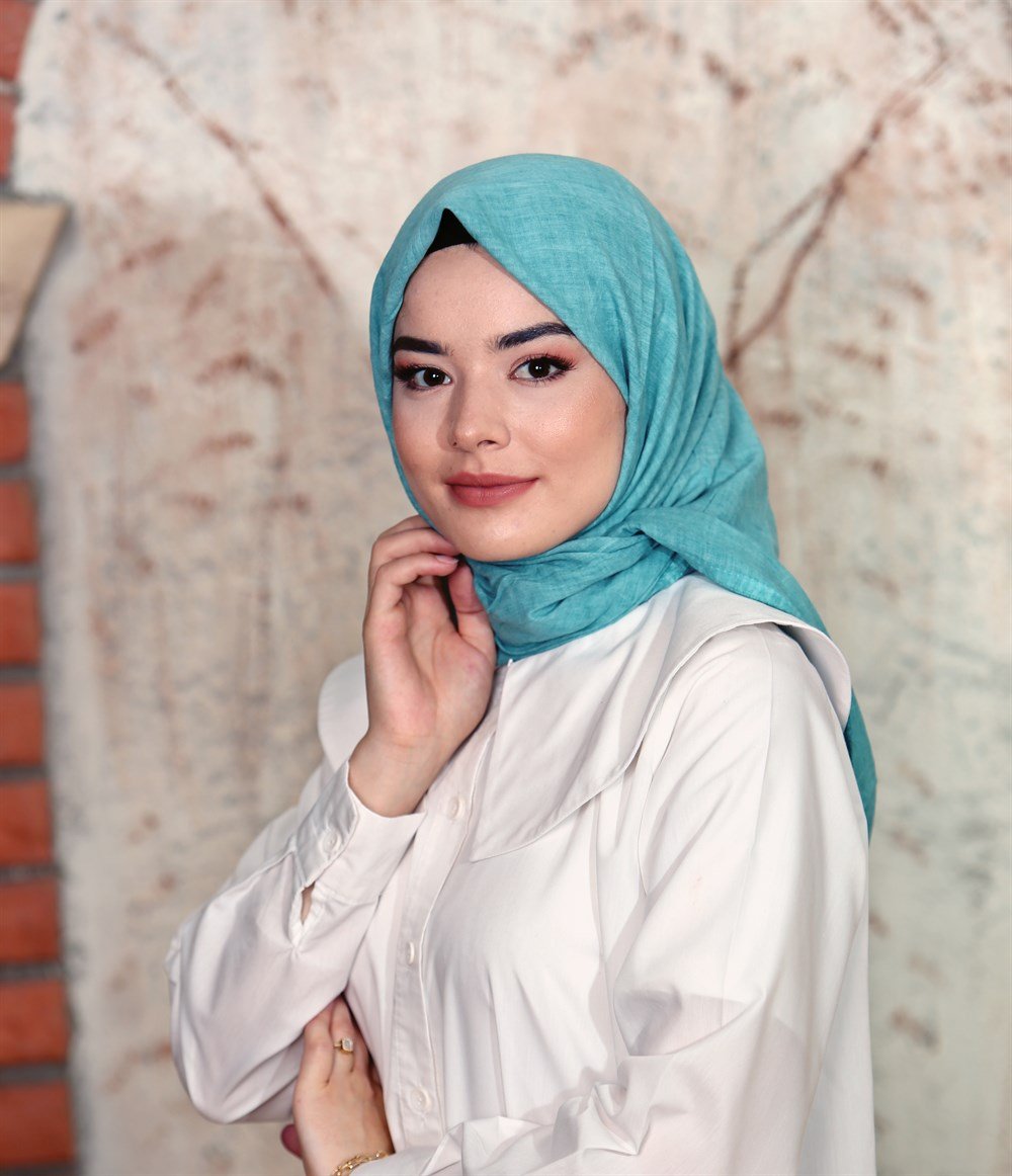 İpek Sultan Taşlanmış Pamuk Eşarp - 19 - Turkuaz