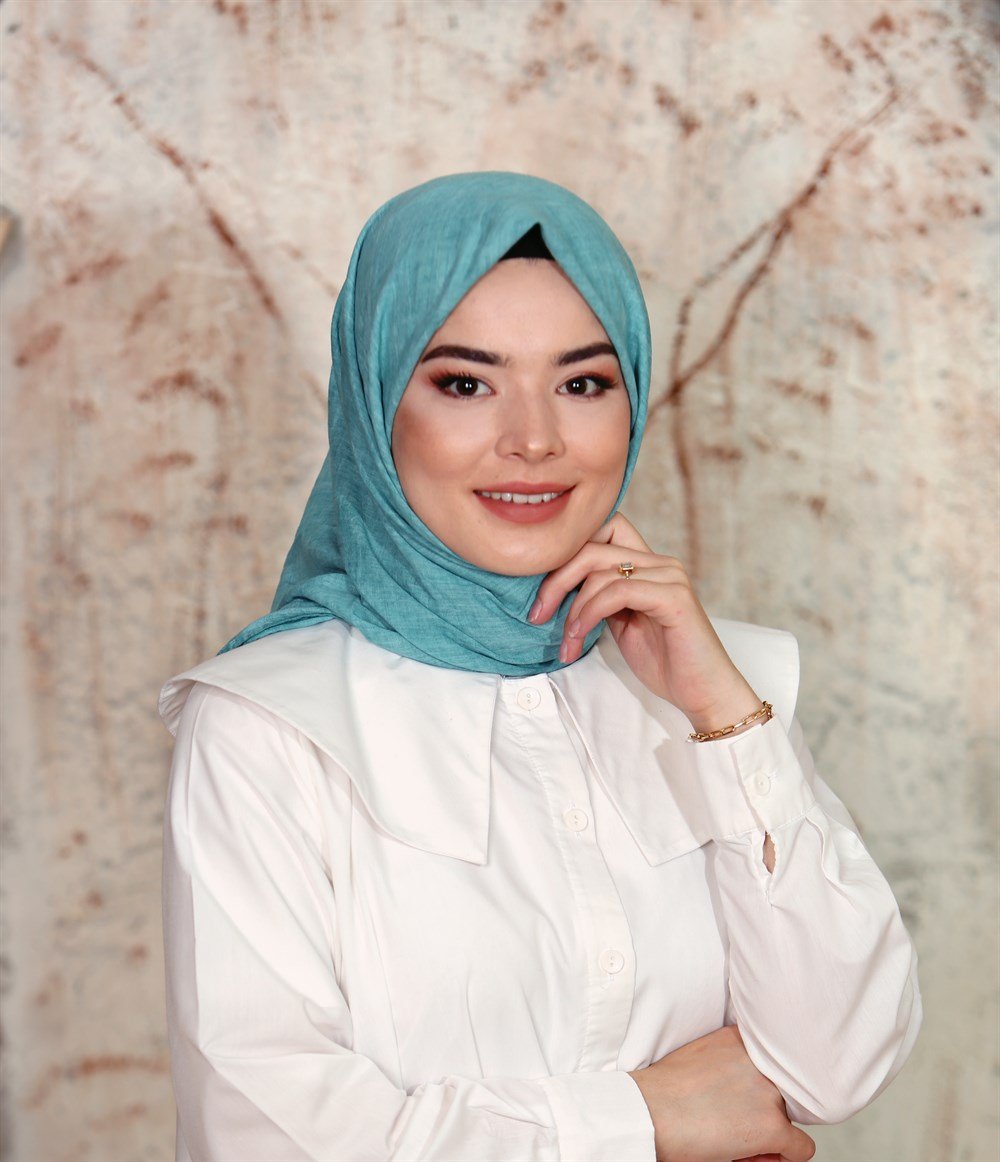 İpek Sultan Taşlanmış Pamuk Eşarp - 19 - Turkuaz