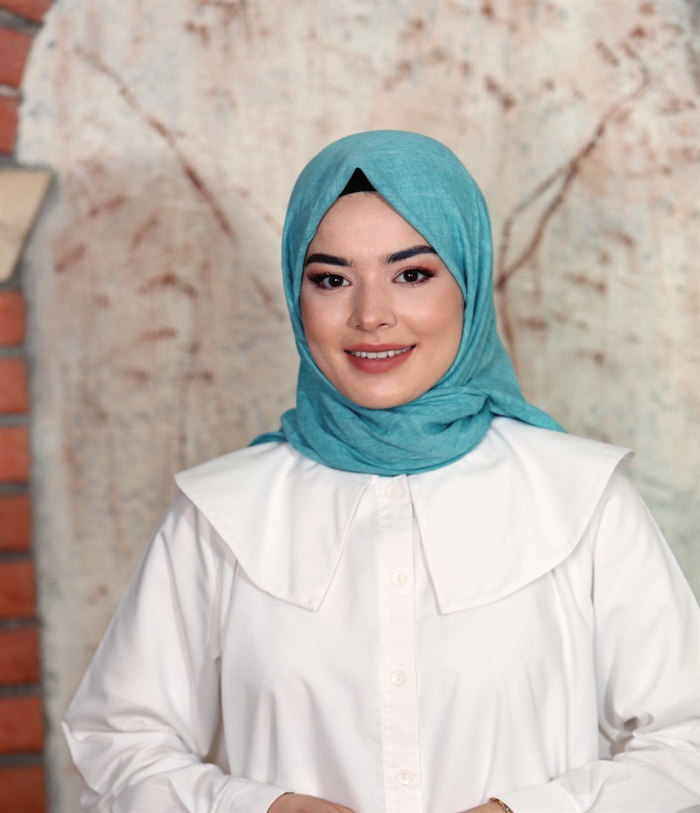 İpek Sultan Taşlanmış Pamuk Eşarp - 19 - Turkuaz