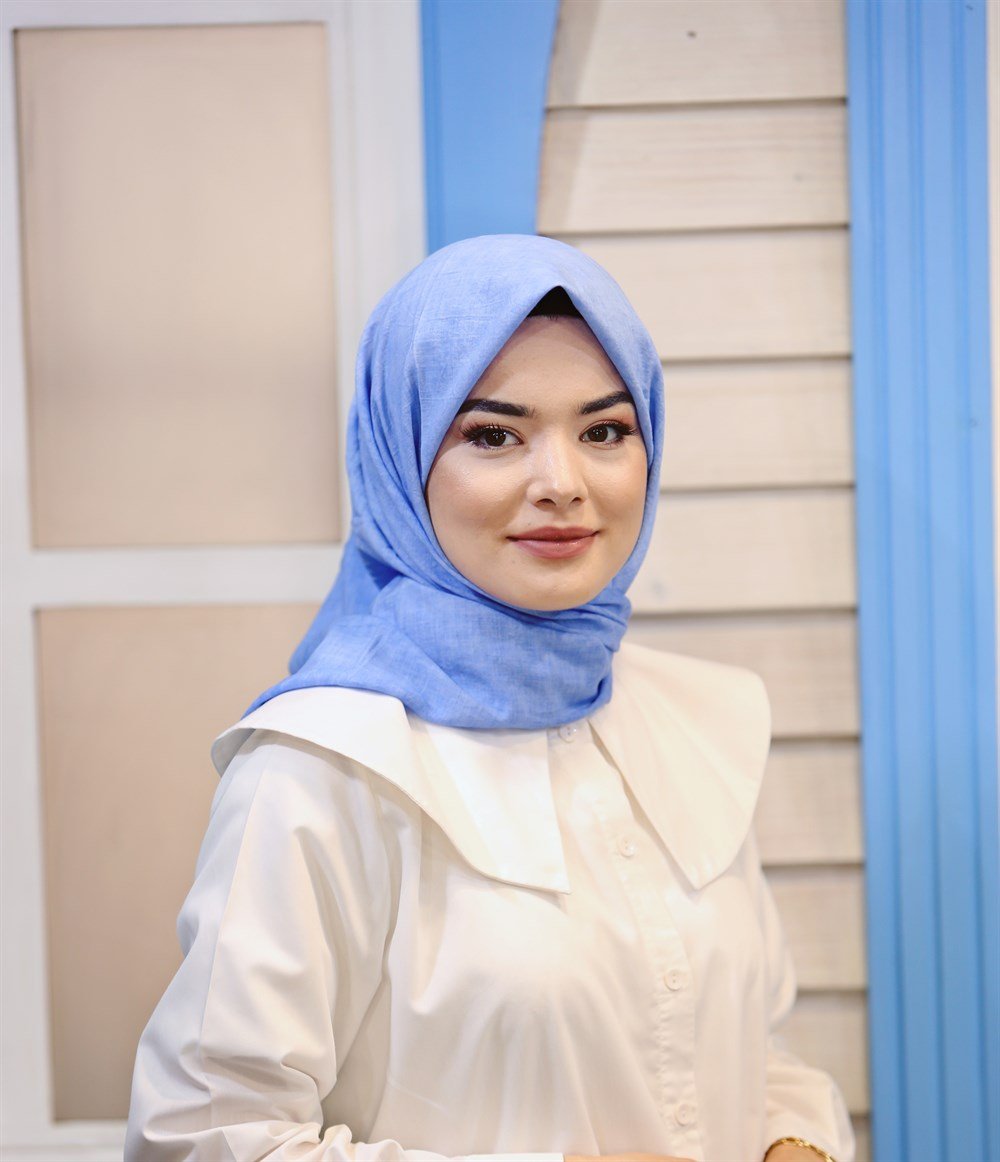 İpek Sultan Taşlanmış Pamuk Eşarp - 20 - Gök Mavisi