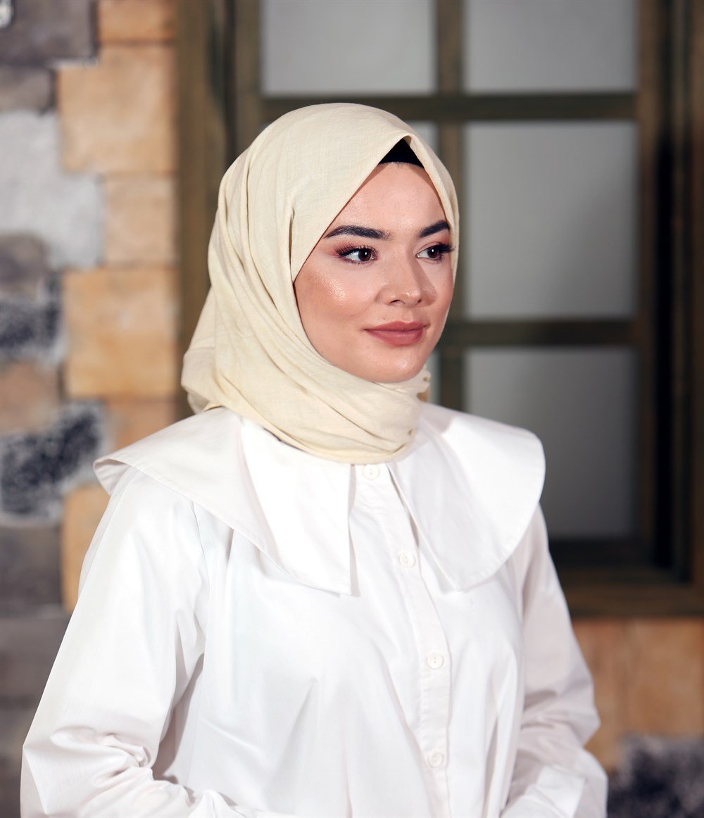 İpek Sultan Taşlanmış Pamuk Eşarp - 22 - Krem