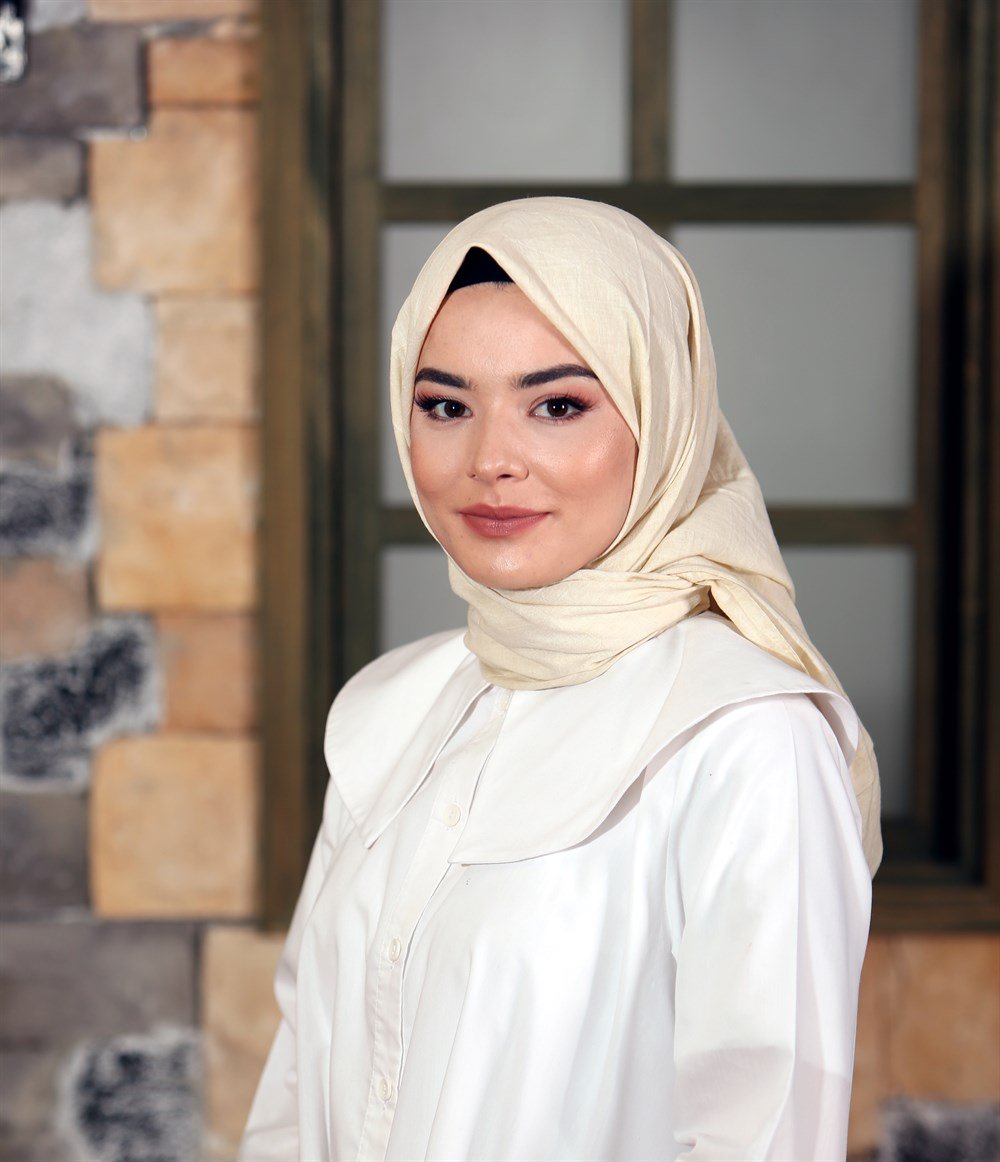 İpek Sultan Taşlanmış Pamuk Eşarp - 22 - Krem