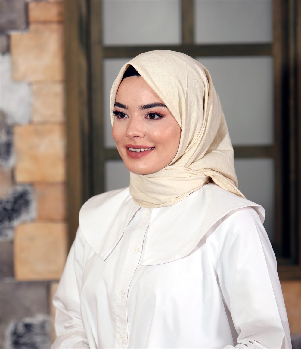 İpek Sultan Taşlanmış Pamuk Eşarp - 22 - Krem