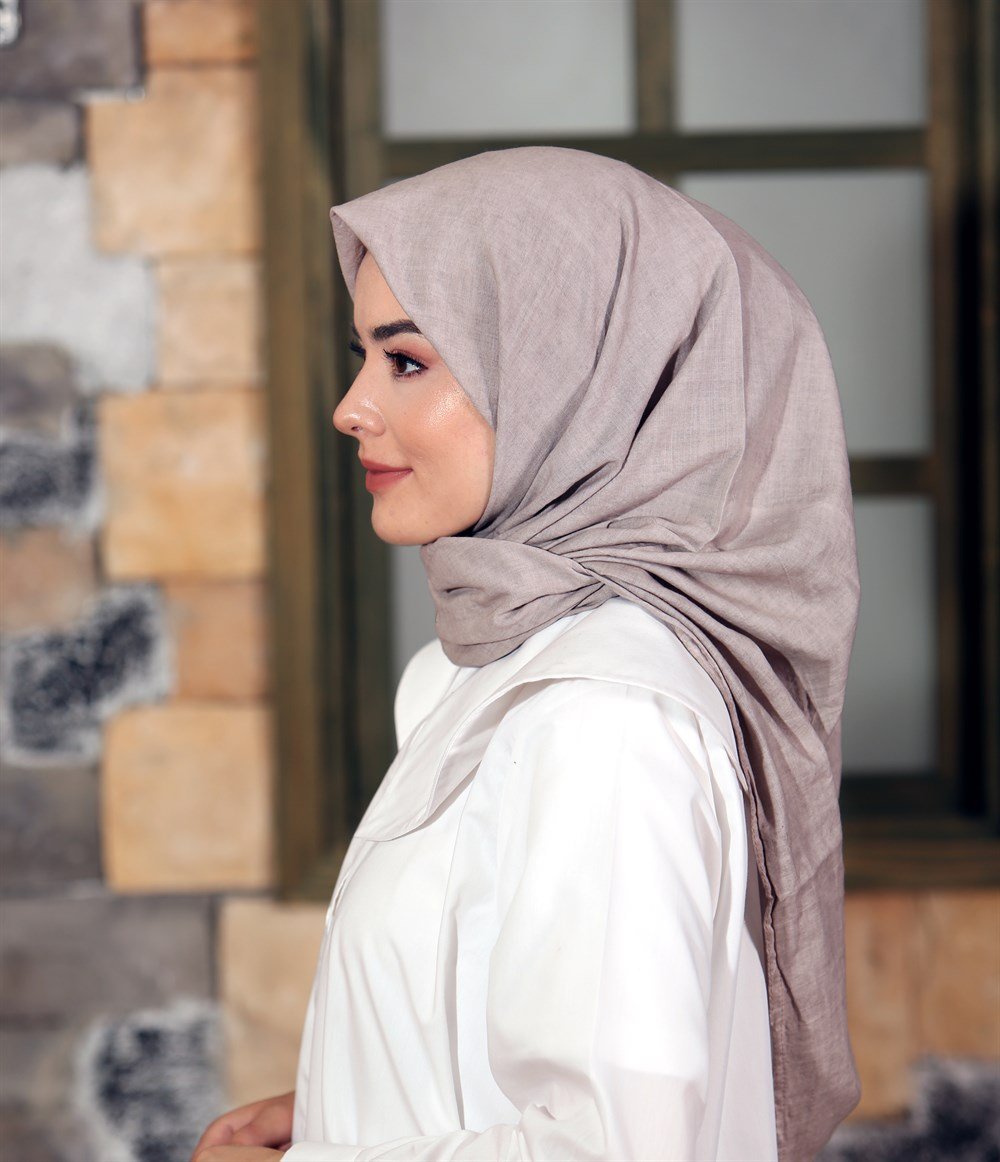 İpek Sultan Taşlanmış Pamuk Eşarp - 24 - Vizon