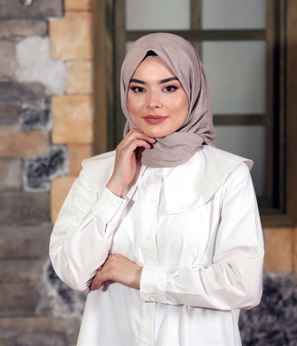 İpek Sultan Taşlanmış Pamuk Eşarp - 24 - Vizon