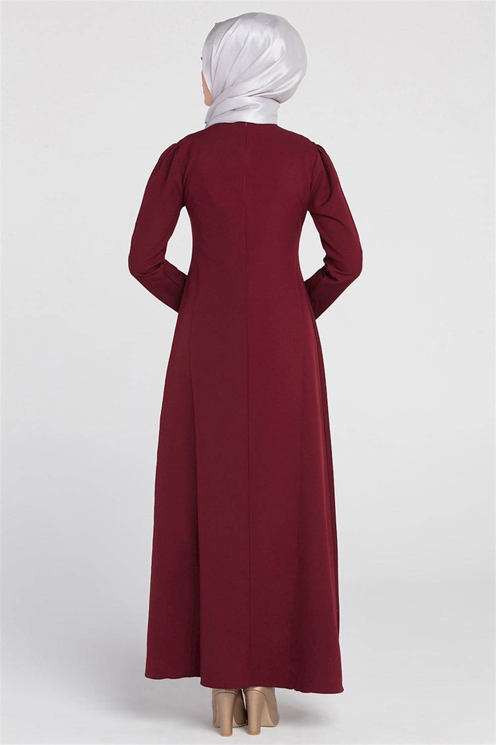 Kolyeli Elbise - Bordo - 7004