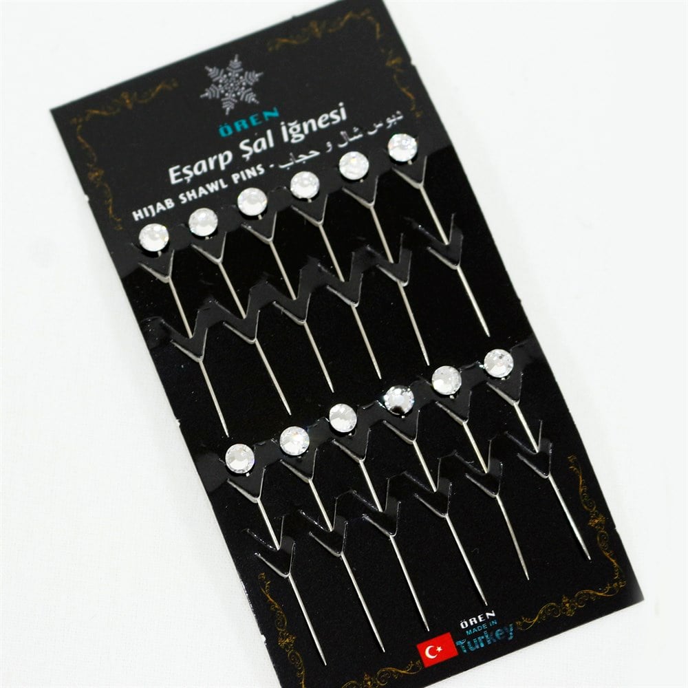 Kristal Taşlı Eşarp, Şal İğnesi - Gümüş